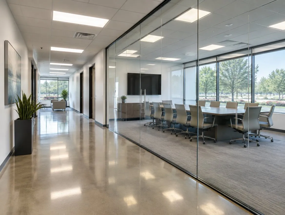 Commercial interior with finished walls and lighting