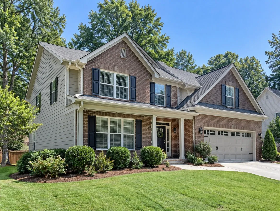 Rain gutter and downspout along a home’s exterior